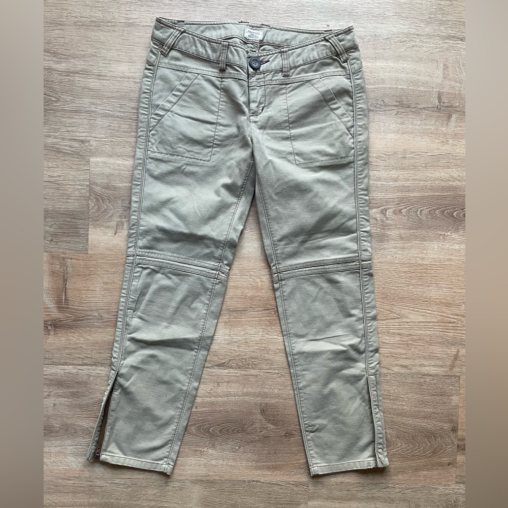 Free People Utility Zip Hem Pants Khaki Stretch Cotton Ankle Size 6 Y2K